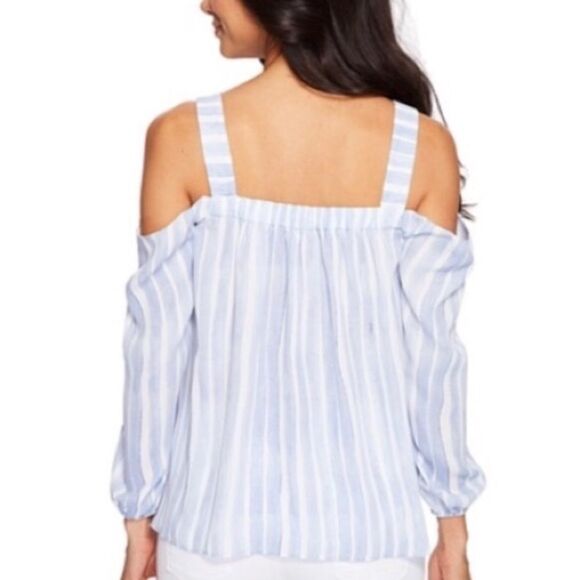VINCE CAMUTO Sleeveless Off Shoulder Striped Blouse Blue White XS - Picture 4 of 12
